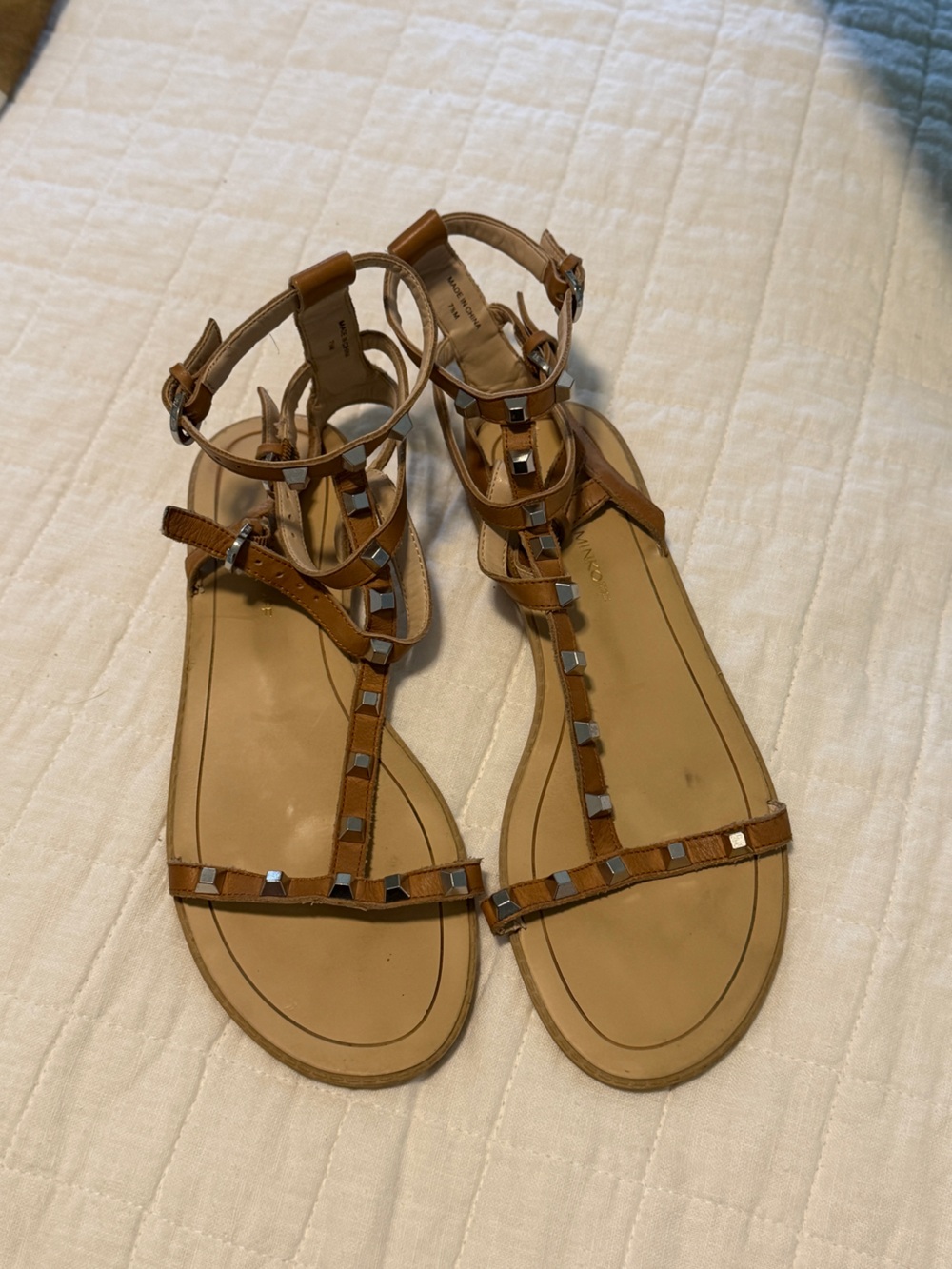 Rebecca Minkoff Brown Studded T-Strap Gladiator Sandals - Women